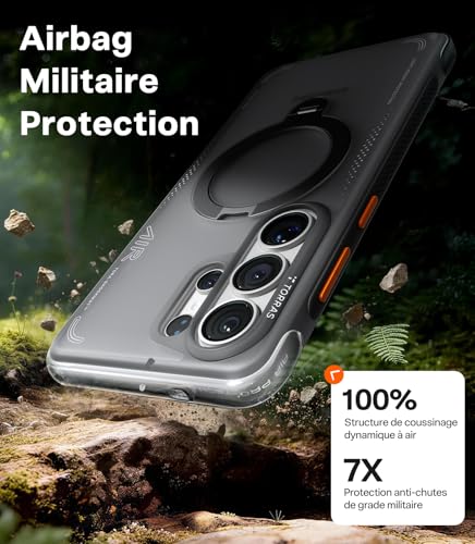 Image of TORRAS 360 Ostand Q3 Air for Samsung S26 ultra case - Real Airbag Shockproof Protection, Strong Magnetic for MagSafe, 12FT Military Drop Tested for Samsung Galaxy S26 ultra Midnight Black
