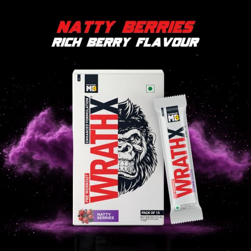 Image of MuscleBlaze Pre Workout WrathX Powder, Natty Berries, 270g, 15 Servings | Fully Loaded, Crash Free with Caffeine, Citrulline & Beta Alanine | Trustified Certified | Built for Athletes - Dope Free
