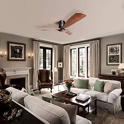 Sofucor 52" Flush Mount Ceiling Fan No Light And Remote Control, Indoor Outdoor Ceiling Fans Without Light, Quiet Energy Saving With 6 Speeds, Timer, Brown #TOP7