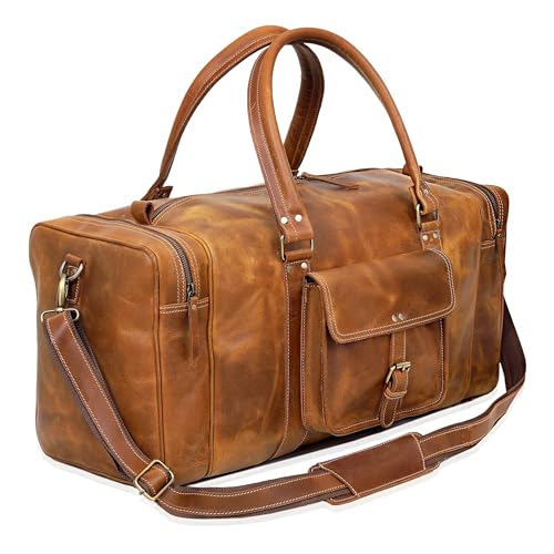 Leather Duffel Bag for Men and Women, 24-inch Travel Luggage