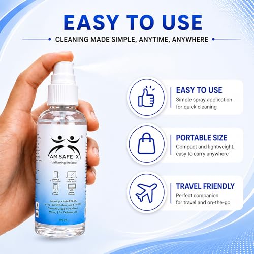 Image of AMSAFE-X Isopropyl Alcohol IPA Spray 99.9% Pure [(CH3)2-CH-OH] CAS: 67-63-0] | Electronic Cleaning Solution for Mobile, Laptop, Keyboard, PC Components & Gadgets | 100ml