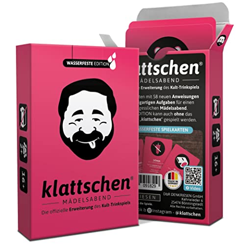 DENKRIESEN - klattschen® - Mädelsabend | Das wahrscheinlich Beste Trinkspiel Aller Zeiten | Wasserfeste Plastikkarten | Ab 16 Jahren | 2+ Spieler | Trinkspiel | Perfekt für den Mädelsabend