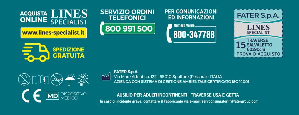 Lines Specialist Traversa 60x90, Traverse Salvaletto per Incontinenza Donna e Uomo, Strato Impermeabile e Antiscivolo, 4 Confezioni da 15 Unità