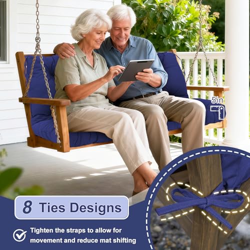 Image of Porch Swing Cushions Outdoor 70 inch x 40 Waterproof Swing Cushions 3 Seater Replacement with Backrest & 8 Ties 5 inch Thick Bench Swing Cushions for Outdoor Furniture Patio(Navy Blue)