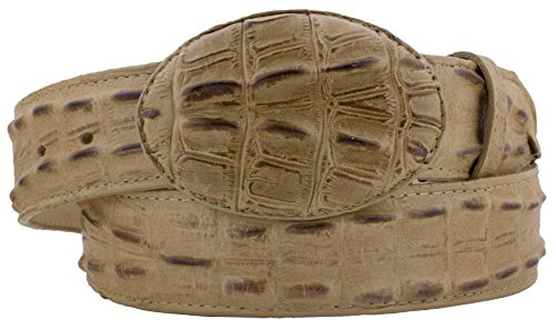 El Presidente Mens Rustic Sand Cowboy Belt Crocodile Tail Print Leather Belt Round Buckle