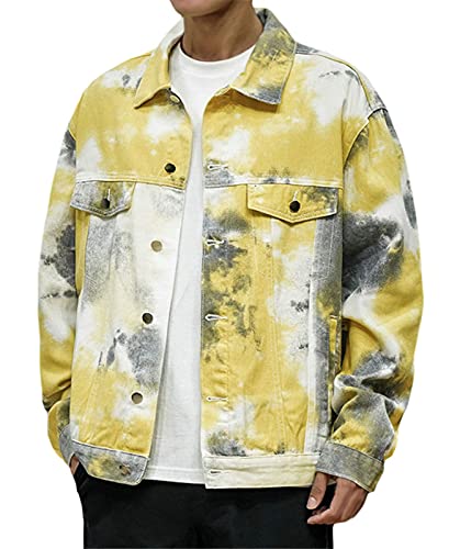 QZH.DUAO Men's Tie Dye Denim Jacket
