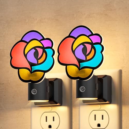 Image of Briignite Flower Night Light, Decorative Rose Night Lights Plug into Wall with Dusk to Dawn Sensor, Adjustable Brightness LED Nightlight Dimmable for Bathroom Bedroom Hallway, 3000K Warm White, 2 Pack