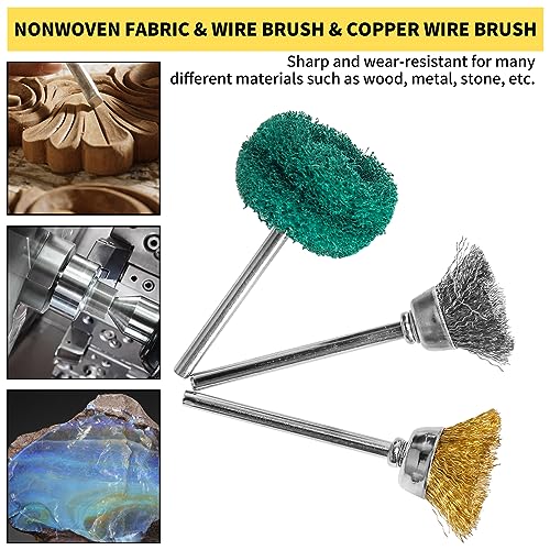 Image of 76Pcs Rust Removal Brush Set,Contains 40 Pcs Buffing Wheel Set & 36 Pcs Wire Brushes Set,for 1 /8 inch Shank for Rotary Tools Accessories Polish Clean Tools