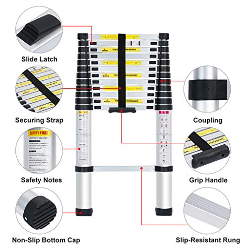 3.8Meter 12.5ft Telescopic Stainless Steel DIY Extendable Ladder, EN131, Max Capacity 150kg 4 3.8Meter 12.5ft Telescopic Stainless Steel DIY Extendable Ladder, EN131, Max Capacity 150kg - Image 4
