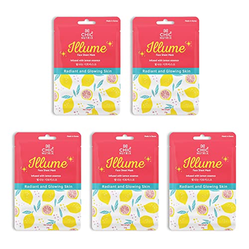 Image of Chicnutrix - Collagen & Vitamin C Korean Sheet Mask | 25g (Pack of 5 Face Mask) | Instant Brightening & Glow | With Niacinamide & Hyaluronic Acid | All Skin Types