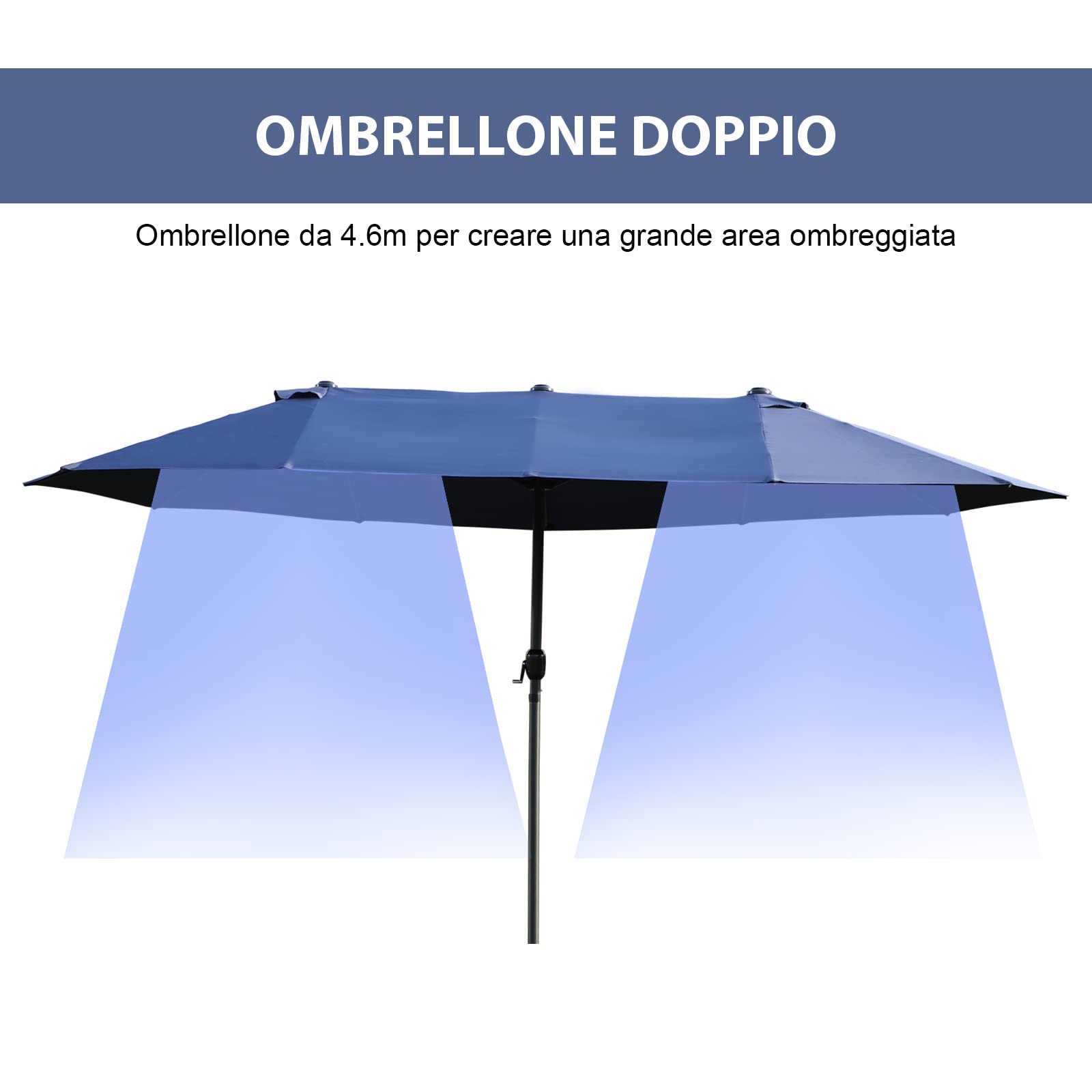 Outsunny Ombrellone da Giardino Doppio 455x265x238cm, Ombrellone da Esterno con Apertura a Manovella, in Acciaio e Poliestere