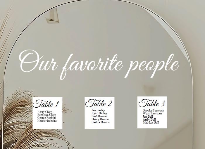 Thistle Brooke cottage Wedding Seating Chart Decal Wedding Sign Decor DIY Wedding Decals Seating Chart Mirror Decal Wedding Vinyl Our Favorite People Sticker Vinyl Decal, 3.5H x 19W, White