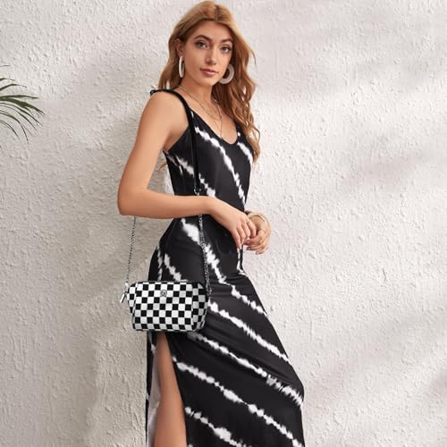 Black and White Checkered Nylon Crossbody Bags for Women, Trendy Classic Checkered Purses Handbags Wallets Waterproof Nylon Cross Body Shoulder Tote Bags2