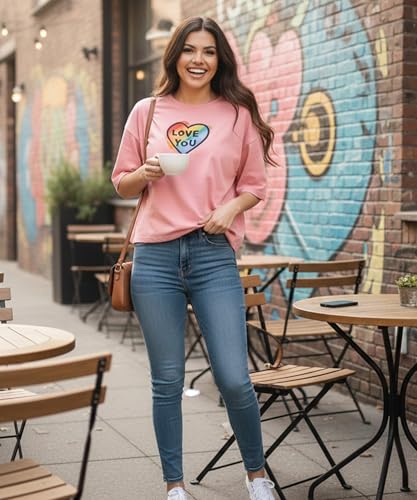 Image of SHODOX Women's Cotton Blend Oversized Drop Shoulder Printed T-Shirt | Soft, Breathable & Light Weight | Loose Fit Stylish Top for Girls with Premium Graphic Print