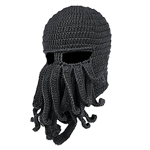 Homyl Inverno Quente Unisex Malha Engraçado Polvo Máscara Barba Bonés Crochet Gorros Chapéus - Cinza