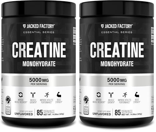 Image of Jacked Factory Creatine Monohydrate Powder 425g - 5g Daily Creatine Supplement for Men and Women, Vegan-Friendly, Third-Party Tested - 85 Servings, Unflavored (Pack of 2)
