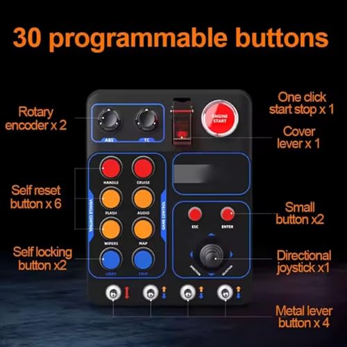 XUMIUZIY Simulator Race Centrale Bedieningskast Simulatie Rijbesturing met 19 Knoppen 9 Typen, 30 Programmeerbare Opties, RGB-achtergrondverlichting, USB-poortondersteuning voor Pc - Afbeelding 3