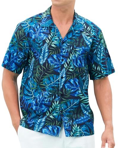 HISDERN Hawaiian Shirts for Men Short Sleeve Funky Summer Hawaii Shirt Palm Tree Printed Shirts for Holiday Vacation Cuban Collar Black/Green M