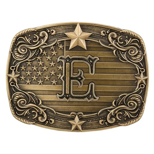 Image of Cowboy Belt Buckle for Men Vintage Western Rodeo Texas Initial Letter ABCDJMR to Z Belt Buckles