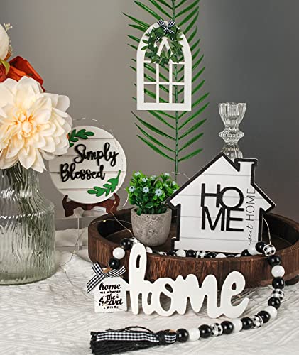 9 Pieces Farmhouse Tiered Tray Decor Set, Simply Blessed Home Wooden Sign with Mini Artificial Plant for Kitchen Decor, Rustic Table Ornaments - Image 4