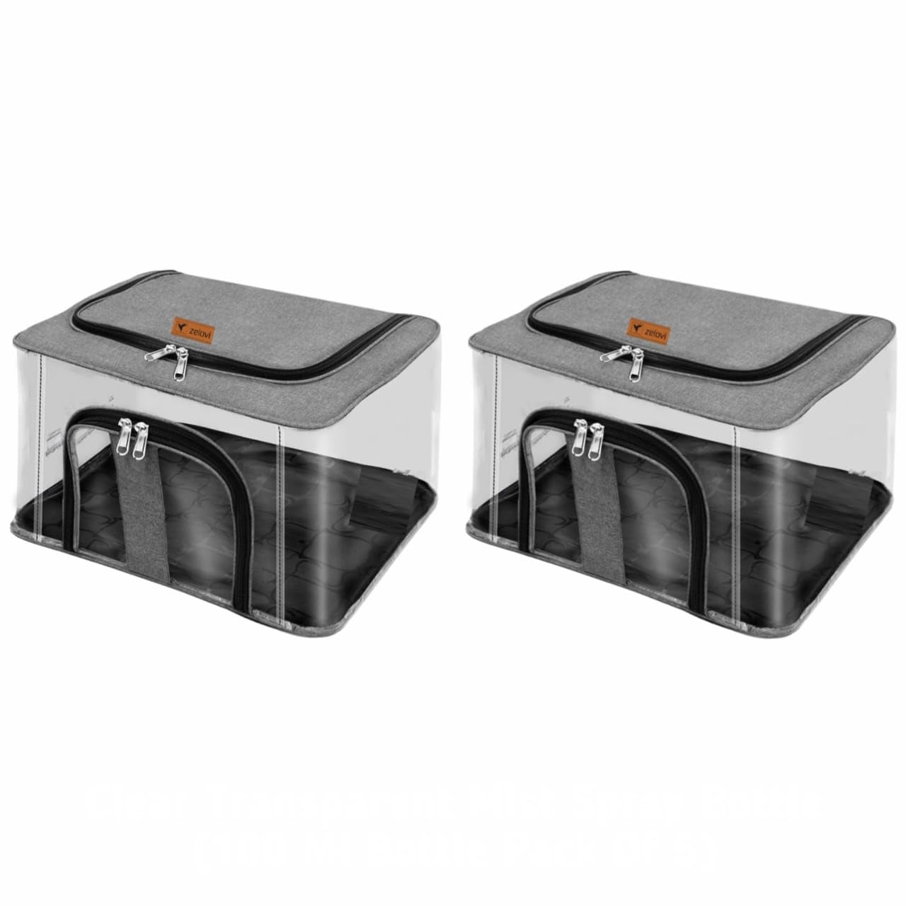 ZELOVI Nylon Transparent Moisture Proof Storage box for Clothes Closet Wardrobe Organizer Bag for Clothes with Carry Handle 33 L PVC Pack of 2 - (Grey, 44 x 31 x 24 cm)
