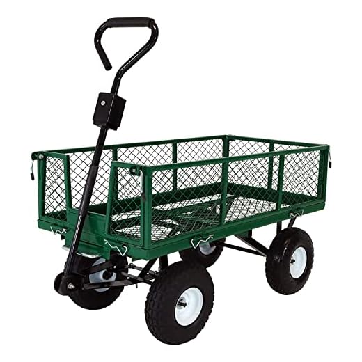 Sunnydaze Utility Steel Dump Garden Cart, Outdoor Lawn Wagon with Removable Sides, Heavy-Duty 660 Pound Capacity, Green