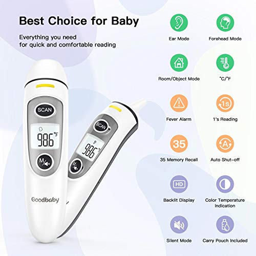 [2020 Updated] Goodbaby Ear Thermometer –Ear and Forehead Function with Fever Alarm and Memory Function – Ideal for Babies, Infants, Children, Adults, Indoor, and Outdoor Use - Thumbnail 2