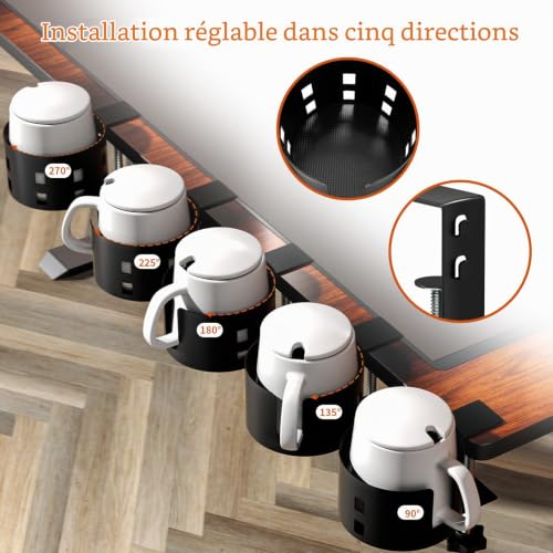 OOKUU Grande pince de porte-gobelet de bureau, porte-gobelet de table, en métal, universel, pour le bureau et les jeux, convient pour tasses, bouteilles et stylos (noir) – vue 4