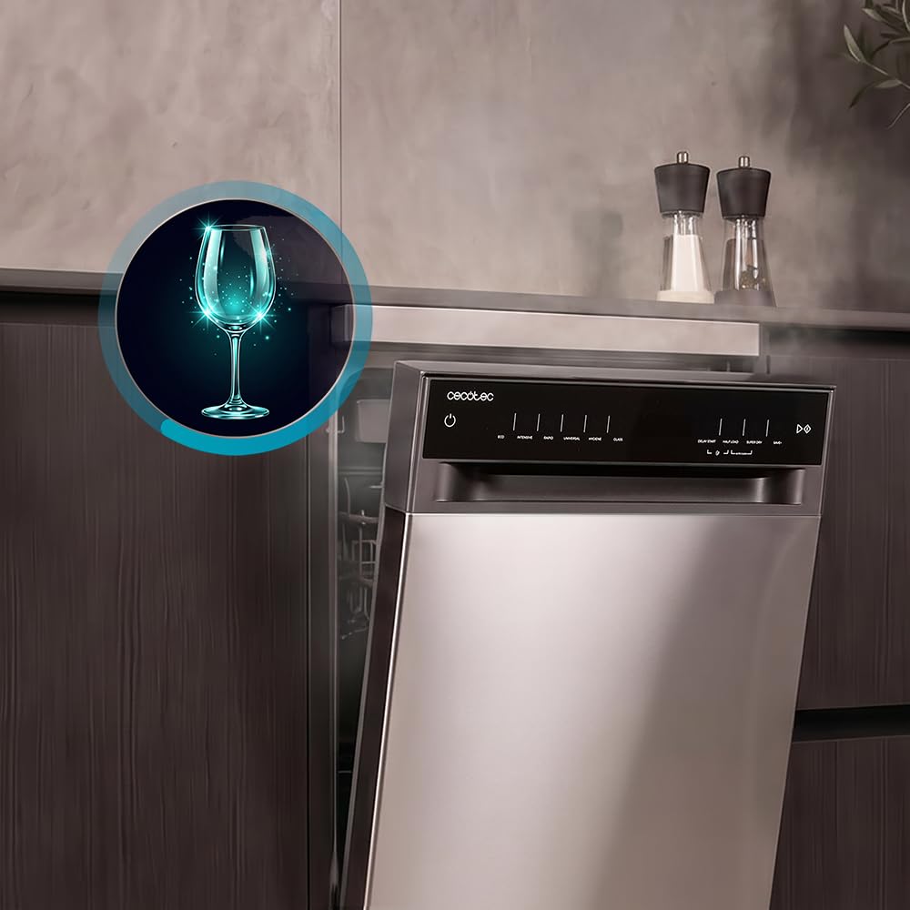 Cecotec Lavastoviglie Libera Installazione 45cm Bolero Aguazero 4560 Inox Connected. 11 Coperti, 6 Programmi, Classe C, Inverter Plus Duo, Pannello Touch,WiFi, O2Dry, Super Dry, Save+, AutoClean, Inox