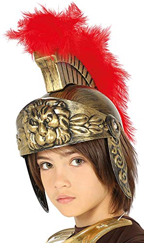 Guirca- Elmo Centurione con Piume, Colore Bronzo/Rosso, Bambino, 13595