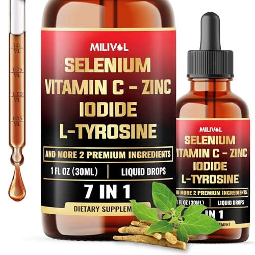 7in1 Selenium Liquid Drops 200mcg Selenomethionine for Men & Women Pure Thyroid Support Supplement High Absorption Tincture for Immune & Energy Support - 1FL Oz - 60 Day Support