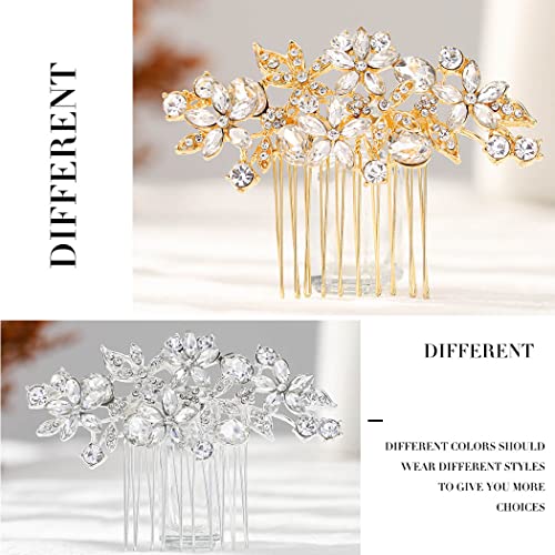 Foyte Crystal Bride Wedding Hair Comb Silver Flower Bridal Headpieces Leaf Hair Pieces Rhinestone Bridesmaid Side Combs Hair Accessories For Women And Girls (Gold Flower) #TOP4