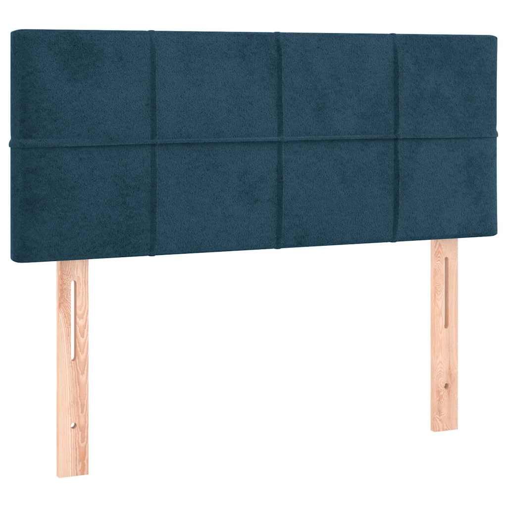 Łóżko kontynentalne z materacem ciemnoniebieskim, 90 x 190 cm, aksamitne, tapicerowane łóżko z zagłówkiem o regulowanej wysokości, wygodne łóżko z litego drewna do sypialni, łóżko młodzieżowe