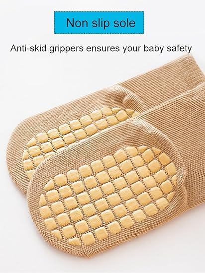 Image of 5Pcs Set Non-Slip Baby Socks Summer Season For 0-3 Years, Anti Slip Grip Ankle Socks With Non Skid Soles Infants, Baby Socks With Grip For Toddler Baby Girl Boys Cartoon Socks