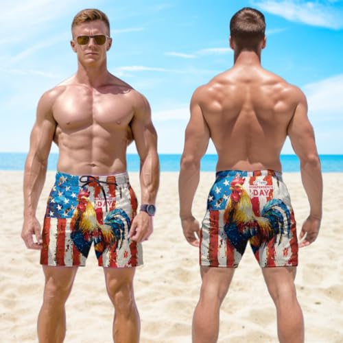 4th of July Men's Swim Trunks - Animal Lovers Hawaiian Shorts for Men, Men's Summer Bathing Shorts Set 403