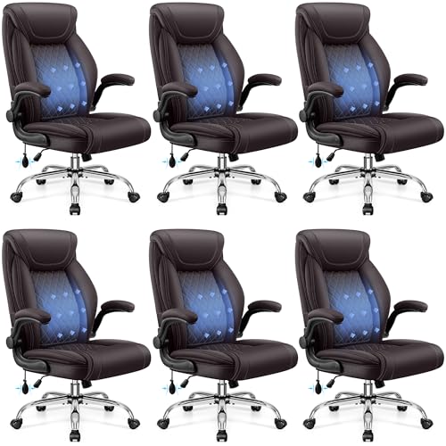 Image of BestGlory Executive Office Chair with Lumbar Support, Big and Tall Ergonomic Computer Desk Chair, Leather Comfy High Back Gaming Chair with Flip Up Arms & Rocking Function for Home Office, Coffee