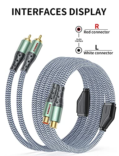 RAWAUX 2 RCA Extension Cable 2M, Subwoofer Cable 2 RCA Male to Female Nylon Braid Stereo Audio Adapter for Speaker Amplifier - Image 2