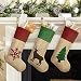 Ivenf Christmas Stockings, 3 Pcs 18 inches Large Green Red Burlap Feel with Tree Reindeer Snowflake Stockings, for Family Holiday Xmas Party Decorations