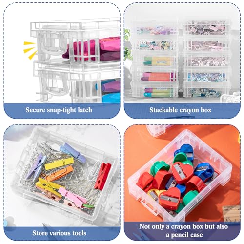 Image of Suzile 70 Pcs Plastic Crayon Box with Lid Clear Crayon Organizer Stackable Storage Containers Bulk Pastel Holder Case for Office School Classroom Supplies Pen Pencil Art Crafts