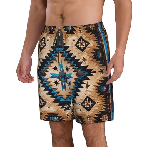 Native American Diamond Southwestern Aztec Blue Brown Men's Quick Dry Swim Trunks Surfing Beach Mesh Board Shorts2