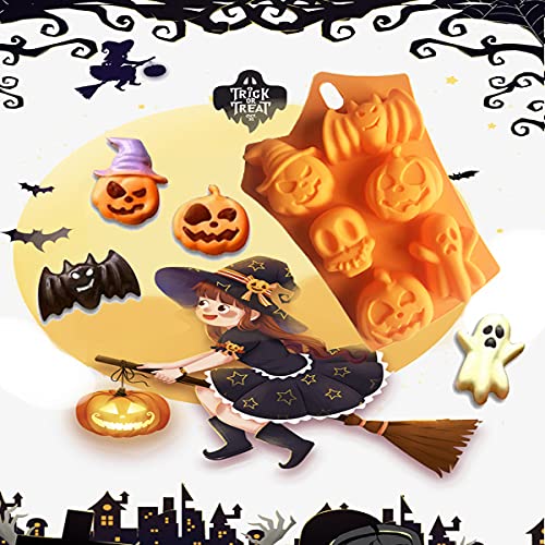 Hycsc Halloween Silicone Baking Molds, 2Pcs Halloween Ghost Pumpkin Mold, Halloween Mold Great For Cakes, Pudding, Ice Cube, Chocolate, Candy(Orange) #TOP4
