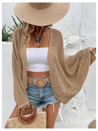 Image of Verdusa Women's Oversized Summer Cardigan Lightweight Sweater Crochet Knit Beach Cover Up Spring Vacation Outfits