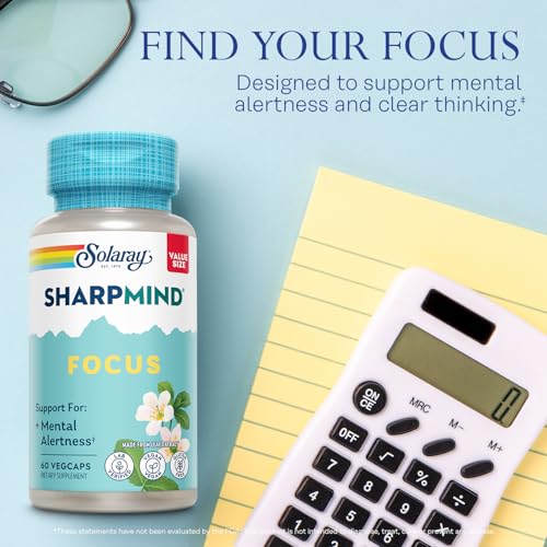 Image of SOLARAY SharpMind Focus, Mental Alertness Nootropic Supplement for Healthy Brain Fog, Cognizin Citicoline, Lions Mane Mushroom, Bacopa Monnieri, 60 Day Money Guarantee, 60 Serv 60 Veg Caps