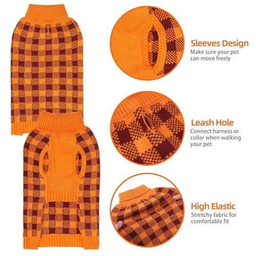 PUPTECK Dog Sweaters for Large Medium Small Dogs - Fall Classic Plaid Style Puppy Holiday Winter Coat Clothes Warm - image 3