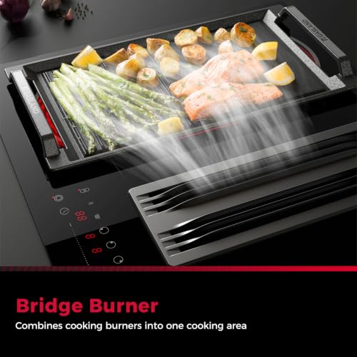 Image of GASLAND 31.5 Inch Electric Cooktop with Downdraft Vent, 3-Speed 330 CFM Ventilation, 4 Burner Electric Stovetop with Sync Bridge Element, Easy-Clean Downdraft System, 220V