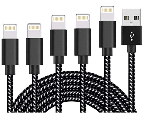 5 Pack [3/3/6/6/10 FT] MFi Certified Lighting Cable Nylon Braided Charging Cord Compatible with Phone 13/12/11/8/7/6/6S/5/5S/SE/Plus/Pad