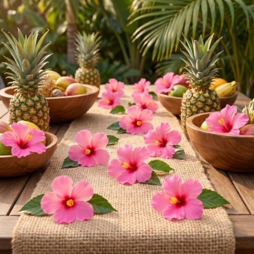 Image of Housoutil 20pcs Artificial Hibiscus Flowers 3.93in Hawaiian Party Decorations Fake Flower Ornament for Home Bedroom Living Room Bar Tropical Decor for DIY Craft