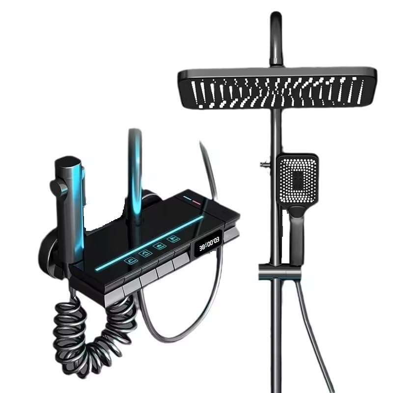 X-XONIER Thermostatic Shower Panel Full Set for Bathroom Shower set piano 4 in 1 Temperature Display Hand Shower Over head shower Mixture Hot and Cold Jet spray Black Led (B0D73MVZ9K) Amazon Price History, Amazon Price Tracker