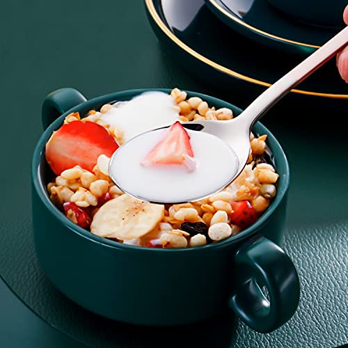 Image of Stainless Steel Dinner Spoons Set of 4, Silver Table Spoons with Elliptical Head, Mirror Finish Cutlery for Dining, Rice, Curry & Dessert Use, 21 cm (Pink)