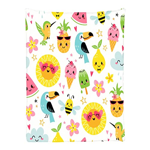 Ottoy Summer Holiday Pineapple Pineapple Kawaii Super Soft Micro Fleece Blankets Quilt Plush Lightweight Dual-Sided Decorative Couch, Sofa, Travel, Lap, Bed Throw Blanket,60